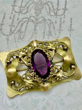 Antique Art Nouveau Sash Pin with Amethyst Stone #cz135